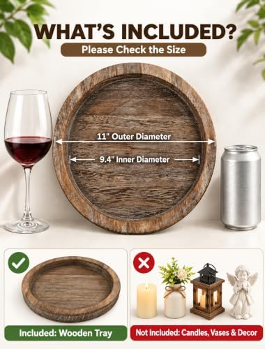 Hanobe Round Wooden Candle Holder Trays for Coffee Table, Distressed Finish - Image 4