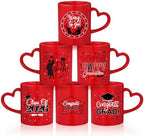 Graduation Coffee Mug Set of 6, 10 oz Red Ceramic Enamel Mugs with Handle, Class of 2026 & Congrats Grad Designs, Graduation Party Supplies, Grad Gift Cups for Coffee Tea Cocoa by Pickmesh