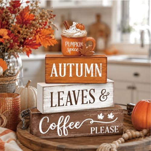 4 Pcs Fall Tiered Tray Decor, Wooden Fall Decorations for Home - Image 2