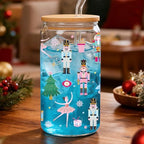 Christmas Nutcracker Gifts 16Oz Glass Coffee Cups with Lid Straw - Image 5