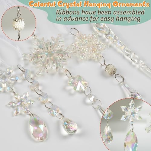 Crystal Christmas Tree Ornaments, 32pcs Iridescent Acrylic Snowflake Icicle - Image 4