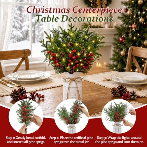 Christmas Table Decor with Metal Pot, Winter Xmas Centerpieces for Tables - Image 4