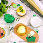 JarThenaAMCS 200Pcs St. Patrick's Day Foil Cupcake Liners Baking Cups Green Gold Foil Metallic Cupcake Wrappers Muffin Liners for Irish Holiday Birthday Party Supplies - Image 4