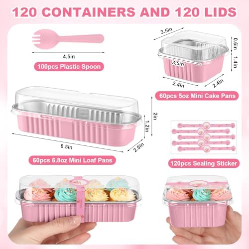 LemonRoad 120 Sets Pink Mini Loaf Pan with Lids and Spoons - Image 2