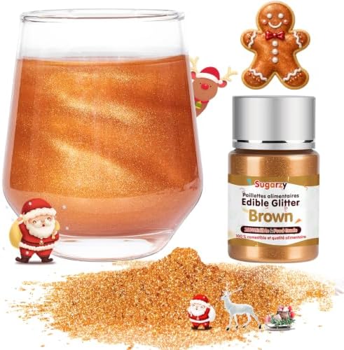 Edible Brown Glitter for Drinks,Christmas Shimmer Powder for Cake Baking by Sugarzy