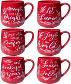 LEHAHA Ceramic Christmas Coffee Mug set,16 OZ Holiday Mugs Set of 6, Festival Coffee Cups with Warm Greeting sayings, Porcelain Christmas Drinkware Ideal for Hot Cocoa, Holiday Tea & Winter Beverages by LEHAHA