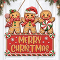 Christmas Decorations Gingerbread Trio Merry Christmas Hanging Wooden Sign by GUDIO