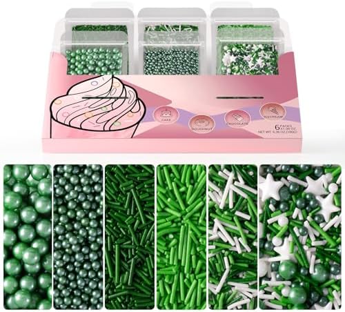 Green Sprinkles, Green White Cake Sprinkles Mix for Cakes, Cupcakes, 180g by Unknown