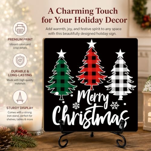 Romantic Merry Christmas Decor Wood Plaque with Support Stand - Image 3