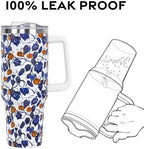 Fall Thanksgiving Tumbler with Lid and Straw 40oz, Cute Blue and White Porcelain Pumpkin Leaves Vacuum Insulated Leak Proof Stainless Steel Coffee Cup, Farmhouse Accessories Gift for Women Girls - Image 5
