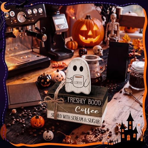4 Pcs Halloween Table Decor Rustic Ghost Coffee Faux Books Stack - Image 4