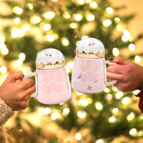 17.6 oz Christmas Mug with Winter Snow Globes Lid Decorations, Large Cute Festive Ceramic Coffee Cup, Winter Xmas Holiday Birthday Tabletop Drinkware Teacup Gifts for Adults Kids Men Women - Image 4