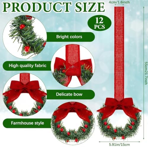 Retrowavy 12 Pcs Small Christmas Kitchen Cabinet Wreaths with Ribbon - Image 2