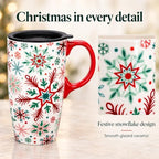 Topadorn 17oz Ceramic Travel Mug with Lid, Christmas Snowflake Coffee Mug - Image 5