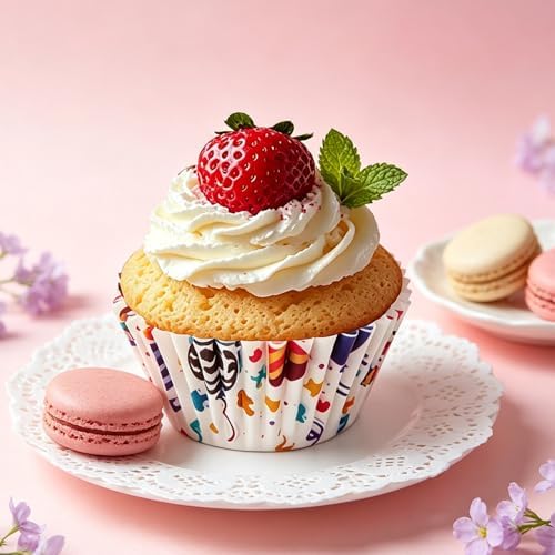 200 Paper Cupcake Liners, Muffin Liners or Baking Cups for Desserts, Muffins, Cupcakes and More Treats; Grease Proof, No Smell, Food Grade, Nut Serving Containers (Birthday) - Image 6