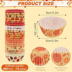 600 Pack Fall Cupcake Liners Thanksgiving Cupcake Wrappers Disposable Baking Cups Muffin Liners for Birthday Party Fall Themed Party Supply Decor (12 Styles) - Image 2