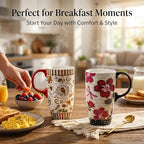 Topadorn Ceramic Travel Mugs Set of 2, 17oz Flora Coffee Mug with Lids - Image 3