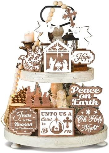 Funnymoom 17 Pcs Christmas Christian Tiered Tray Decor Set Jesus Tray Decor by Funnymoom