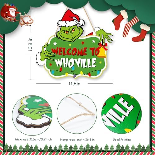Christmas Decorations Hanging Signs Christmas Door Sign Welcome to Whoville Sign for Holiday Xmas Door Decor - Image 3