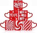 Christmas Mugs Set of 6 with Heart Handles, 10 oz Ceramic Cups by Pickmesh
