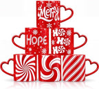 Christmas Mugs Set of 6 with Heart Handles, 10 oz Ceramic Cups by Pickmesh