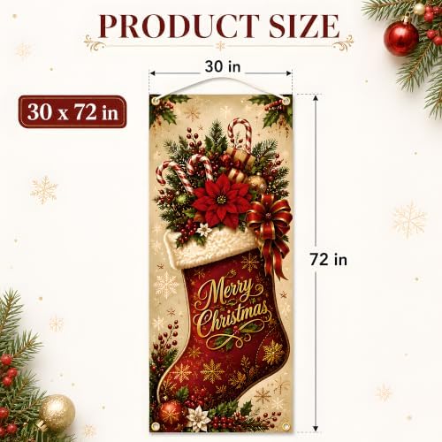 Christmas Decorations - Merry Christmas Stocking Candy Cane Door Cover - Image 3