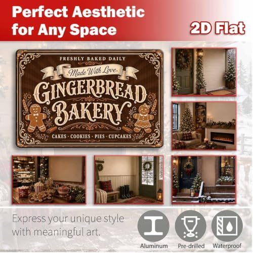 Gingerbread Bakery Sign, Christmas Kitchen Decor, Vintage Wall Art - Image 2