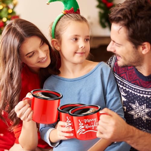 Yaomiao 6 Pack Christmas Enamel Mugs 12 Oz Cups,Merry Bright,Red - Image 5
