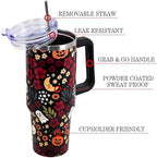 Halloween Tumbler with Lid and Straw 40oz,Fall Skulls Ghost Pumpkins Flower Vacuum Insulated Leak Proof Tumbler,Goth Cute Spooky Gift Women Girls,Thanksgiving Accessories Stainless Steel Coffee Cup - Image 4