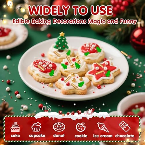 Edible Christmas Sprinkles for Cake Decorating,Gold Red Green White Pearl - Image 4