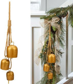 Christmas Jingle Bells Vintage Gold Brass Bells with Jute Rope by Unknown