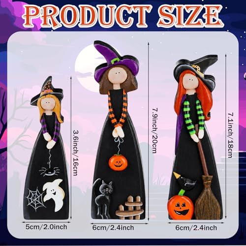 Suzile 3 Pcs Halloween Witch Table Decorations, Wooden Tabletop Figurines - Image 3