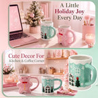 2 Pcs Christmas Ceramic Mugs, 3D Gingerbread Man and House, 12 oz - Image 4