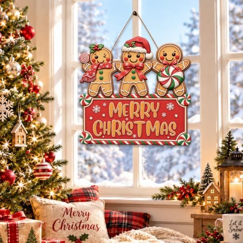 Christmas Decorations Gingerbread Trio Merry Christmas Hanging Wooden Sign - Image 6