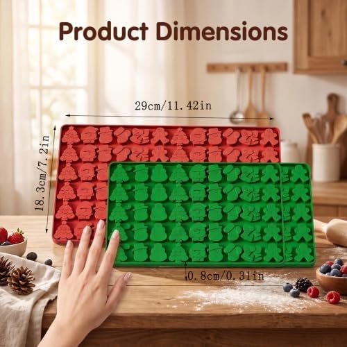 2Pcs Christmas Silicone Molds - 144-Cavity Mini Christmas Candy Molds with Gingerbread Man Santa Claus molds for Chocolate Candy Fondant CupcakeGummy Mold for Baking - Image 3