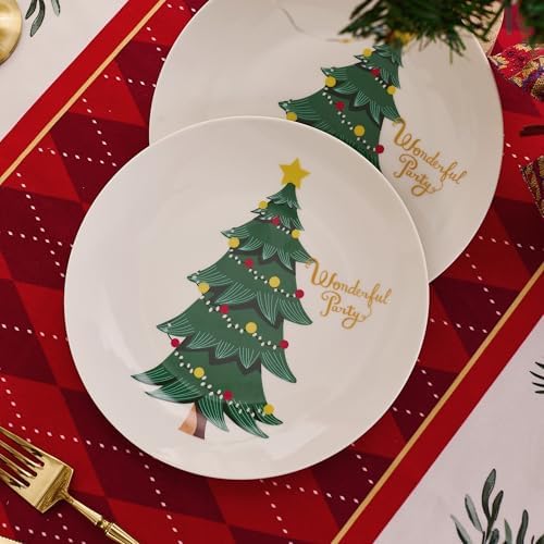 Christmas Plates Set of 6, 8 Inch Bone China Holiday Tree Dessert Appetizer Plates, Microwave & Dishwasher Safe Xmas Dinnerware Sets, Christmas Gift for Family(6pcs, 8 inch) - Image 7