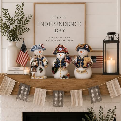 Suzile 3 Pcs 250th Anniversary 1776 Wooden Snowman Decor for Veterans Day - Image 5
