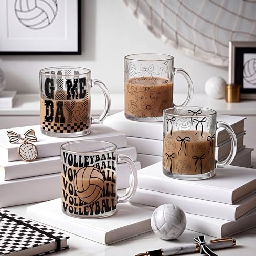 Tioncy 4 Pcs 12 oz Volleyball Glass Mugs with Handles, Team Gifts - Image 6