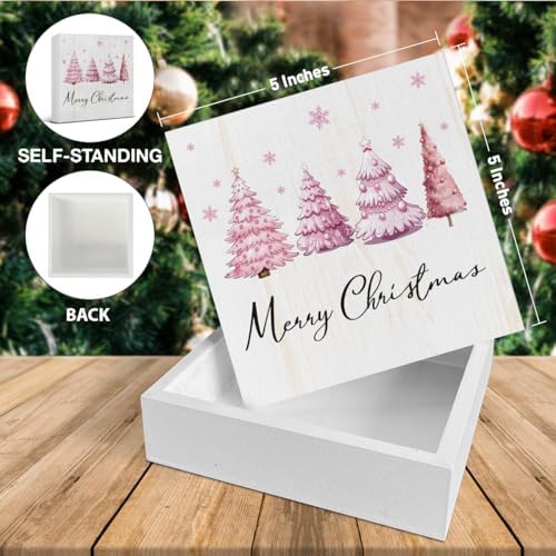 Merry Christmas Decorations - Pink Christmas Tree Wooden Sign - Image 2