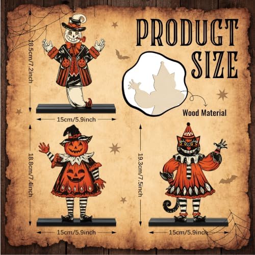 3 Pcs Halloween Decorations Indoor, Wooden Vintage Halloween Kitchen Decor - Image 3