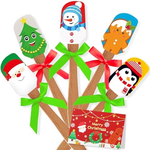Newtay 20 Sets Christmas Silicone Spatula Cake Spatula Bulk Cooking Scraper with Wooden Handle Xmas Greeting Card Ribbon for Christmas Decoration Holiday Gifts Kitchen Party Favors (Cute Style) by Newtay