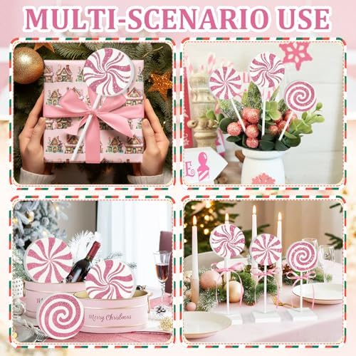 3 Pieces Christmas Table Decorations Wood Candy Set, Pink Christmas Tiered Tray Decor,Rustic Candy Table Decorations for Home Tables (Pink) - Image 6
