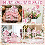 3 Pieces Christmas Table Decorations Wood Candy Set, Pink Christmas Tiered Tray Decor,Rustic Candy Table Decorations for Home Tables (Pink) - Image 6
