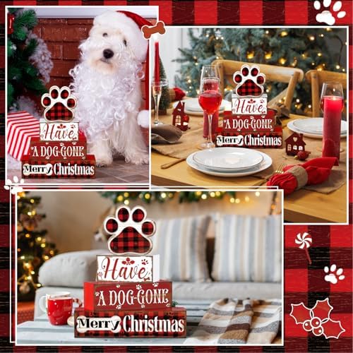 Moucuny 4 Pcs Christmas Dog Table Decorations Wooden Farmhouse Block Signs - Image 6