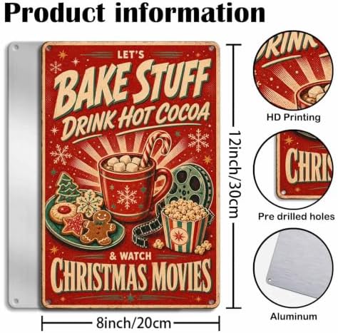 Christmas Movie Sign, Hot Cocoa Decor, Retro Holiday Wall Art - Image 3