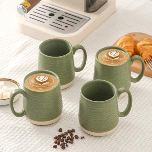 Large Ceramic Coffee Mugs Set - 15 OZ Porcelain Coffee Latte Cups Set of 4 with Handle Perfect for Cappuccino, Tea, Mocha, Hot or Cold Drinks, Unique Glaze Design for Home, Cafe and Coffee Bar, Green - Image 2