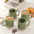Large Ceramic Coffee Mugs Set - 15 OZ Porcelain Coffee Latte Cups Set of 4 with Handle Perfect for Cappuccino, Tea, Mocha, Hot or Cold Drinks, Unique Glaze Design for Home, Cafe and Coffee Bar, Green - Image 2