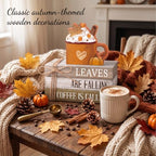 4 Pcs Thanksgiving Coffee Bar Table Decor Wooden Autumn Book Sign - Image 2