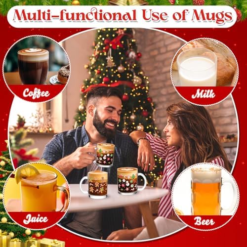 Vesici 12 Set Christmas Glass Mugs 12oz Classic with Handle - Image 5