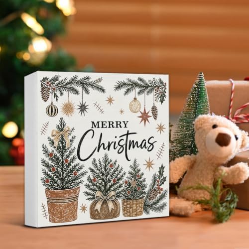 Merry Christmas Decorations, Christmas Tree Wooden Sign Decor - Image 5